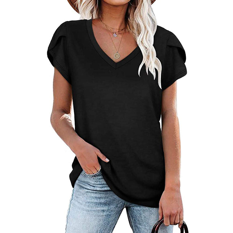 "Dam V-ringad kortärmad bomullst-shirt, mångsidig design, flera färger, idealisk för alla tillfällen och kroppstyper."