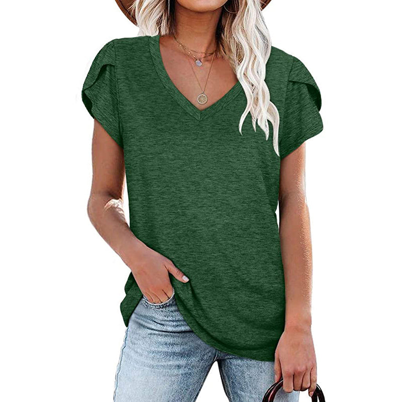 "Dam V-ringad kortärmad bomullst-shirt, mångsidig design, flera färger, idealisk för alla tillfällen och kroppstyper."