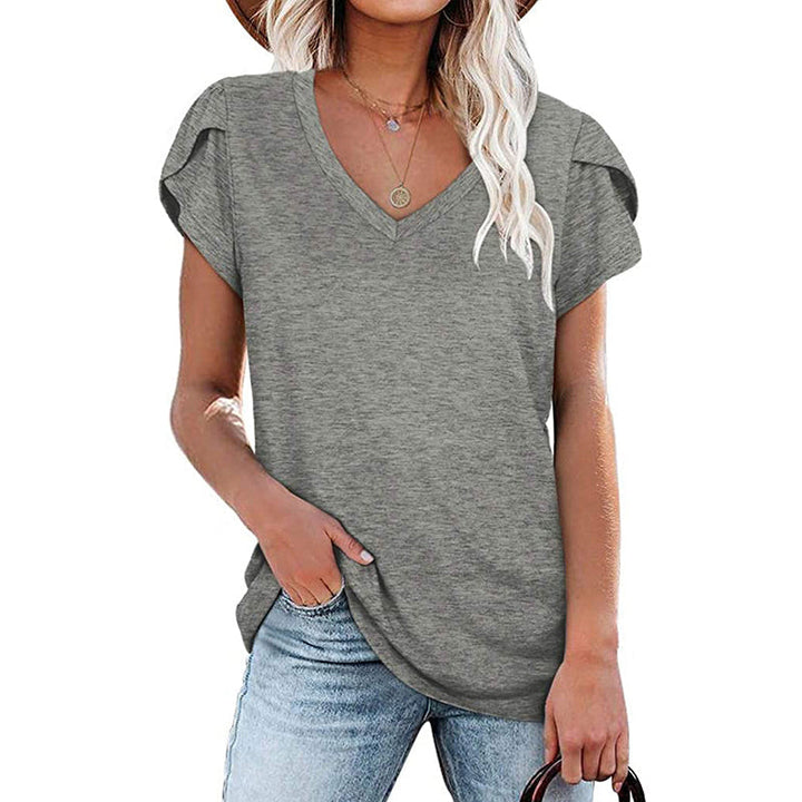 "Dam V-ringad kortärmad bomullst-shirt, mångsidig design, flera färger, idealisk för alla tillfällen och kroppstyper."