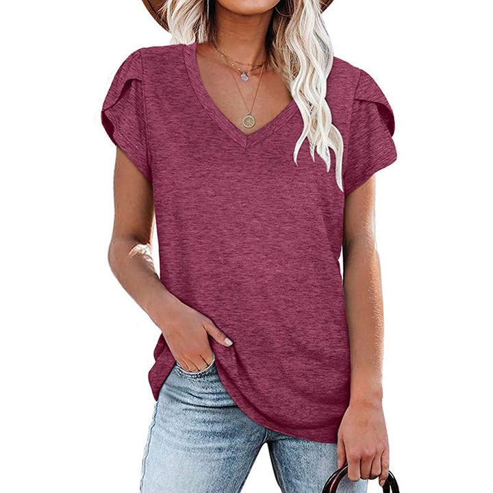 "Dam V-ringad kortärmad bomullst-shirt, mångsidig design, flera färger, idealisk för alla tillfällen och kroppstyper."