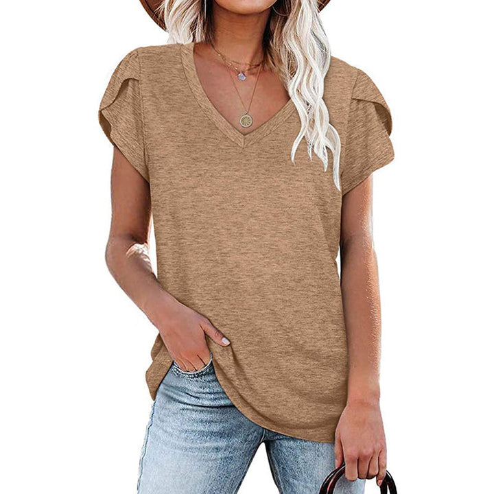 "Dam V-ringad kortärmad bomullst-shirt, mångsidig design, flera färger, idealisk för alla tillfällen och kroppstyper."
