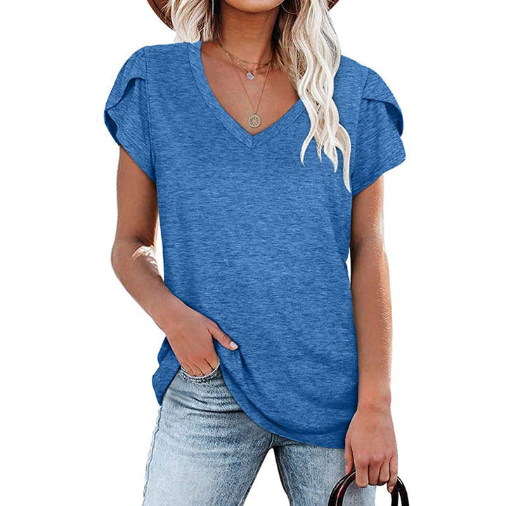"Dam V-ringad kortärmad bomullst-shirt, mångsidig design, flera färger, idealisk för alla tillfällen och kroppstyper."