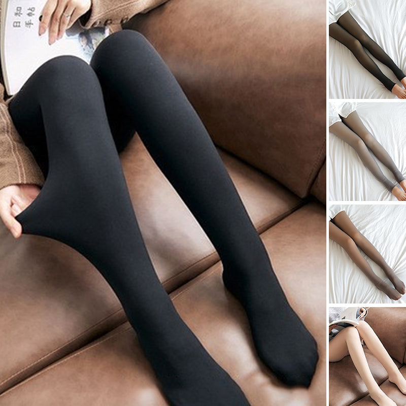 Dam vinter tights i svart, fejk genomskinliga, varma och bekväma, perfekt för att hålla stilen i kallt väder.