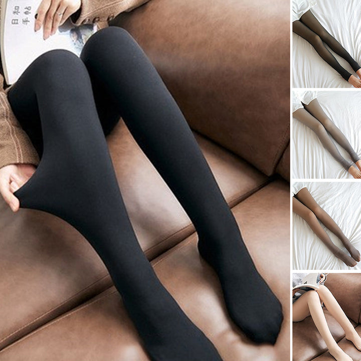 Dam vinter tights i svart, fejk genomskinliga, varma och bekväma, perfekt för att hålla stilen i kallt väder.
