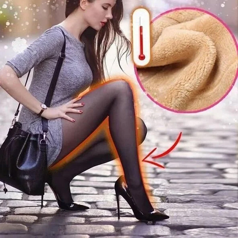 Dam vinter tights i svart, fejk genomskinliga, varma och bekväma, perfekt för att hålla stilen i kallt väder.