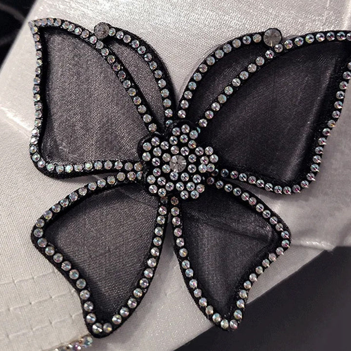 "Dambasebollkeps med strassfjäril, justerbar, svart, rosa, vit, elegant 3D broderad design, kvinnors accessoarer."