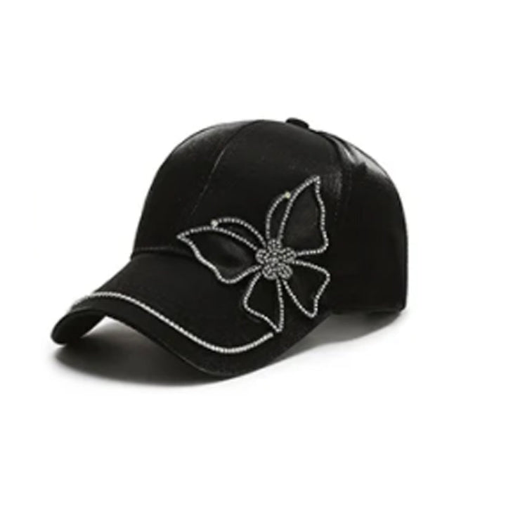 "Dambasebollkeps med strassfjäril, justerbar, svart, rosa, vit, elegant 3D broderad design, kvinnors accessoarer."