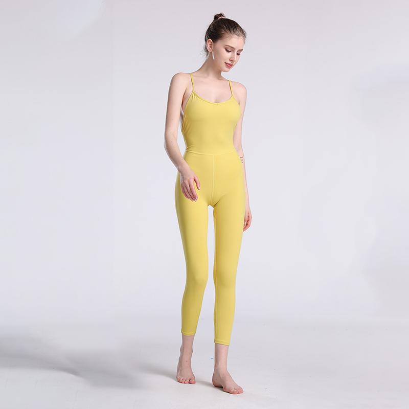 "Dambodysuit för Aerial Yoga, hög elasticitet, slimmad design, ryggventilation, avokadogul ton, ärmlös för rörelsefrihet"