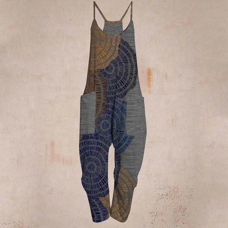 "Dambyxa med justerbara remmar, två fickor, bredbent design i bomull och rayon, grå färg för avslappnad stil."