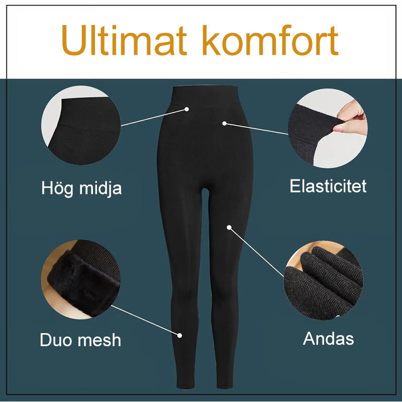 "Dambyxor med fleecefoder, svart färg, smal passform, ultramjuk och värmebevarande för vintervärme."