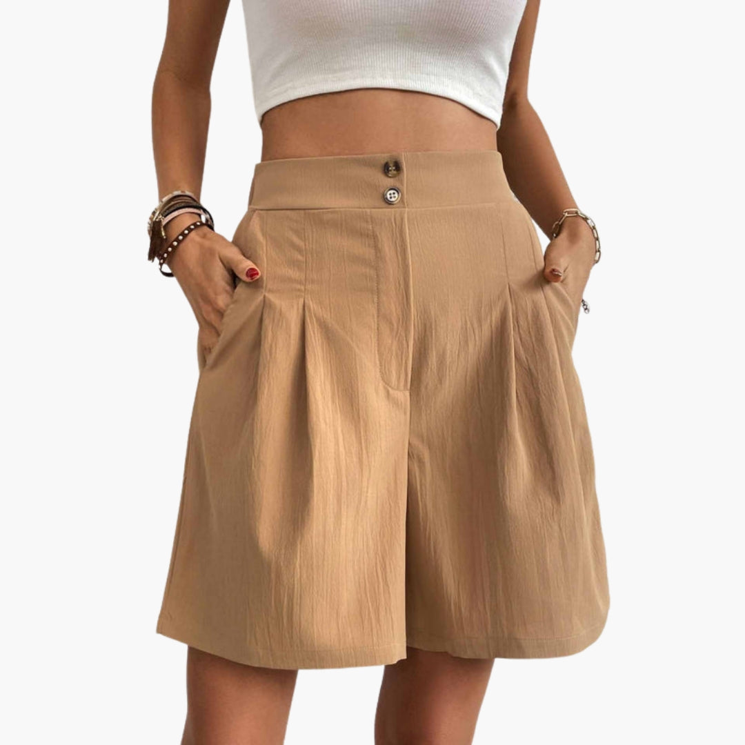 Dambyxor med hög midja, vida ben, veck. Eleganta sommarbyxor för komfortabel stil.