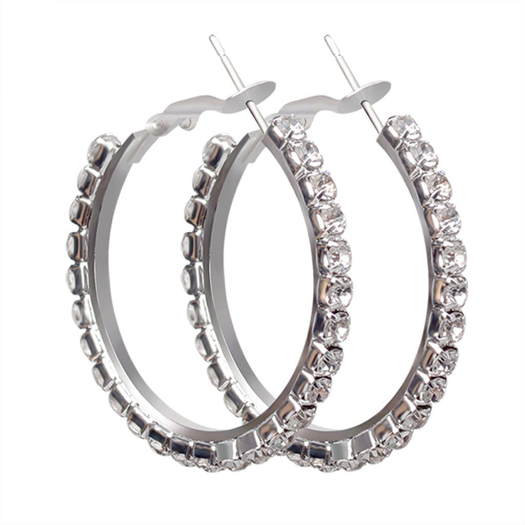 "Dameleganta örhängen i glänsande strass silver med tunnband design, perfekta för sofistikerad stil."