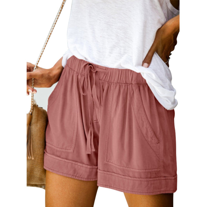 "Damer fritids shorts med hög midja, elastiskt bälte, rak design i bomullsblandning, bekväma och ventilerande, för sommar."