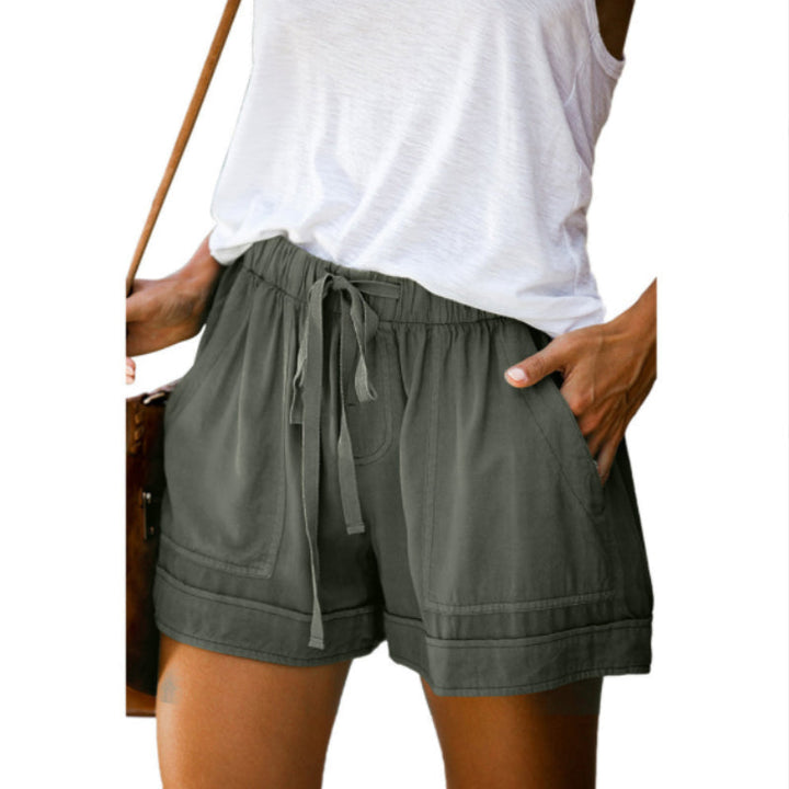 "Damer fritids shorts med hög midja, elastiskt bälte, rak design i bomullsblandning, bekväma och ventilerande, för sommar."