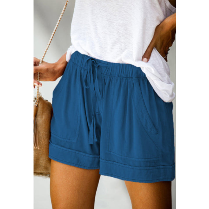 "Damer fritids shorts med hög midja, elastiskt bälte, rak design i bomullsblandning, bekväma och ventilerande, för sommar."