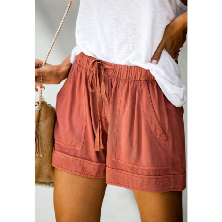 "Damer fritids shorts med hög midja, elastiskt bälte, rak design i bomullsblandning, bekväma och ventilerande, för sommar."