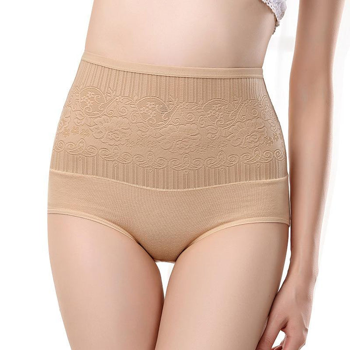 "Damer hög midja kroppsformande kalsonger i bomull, beige färg, ger en slimmad silhuett och komfortabel passform."