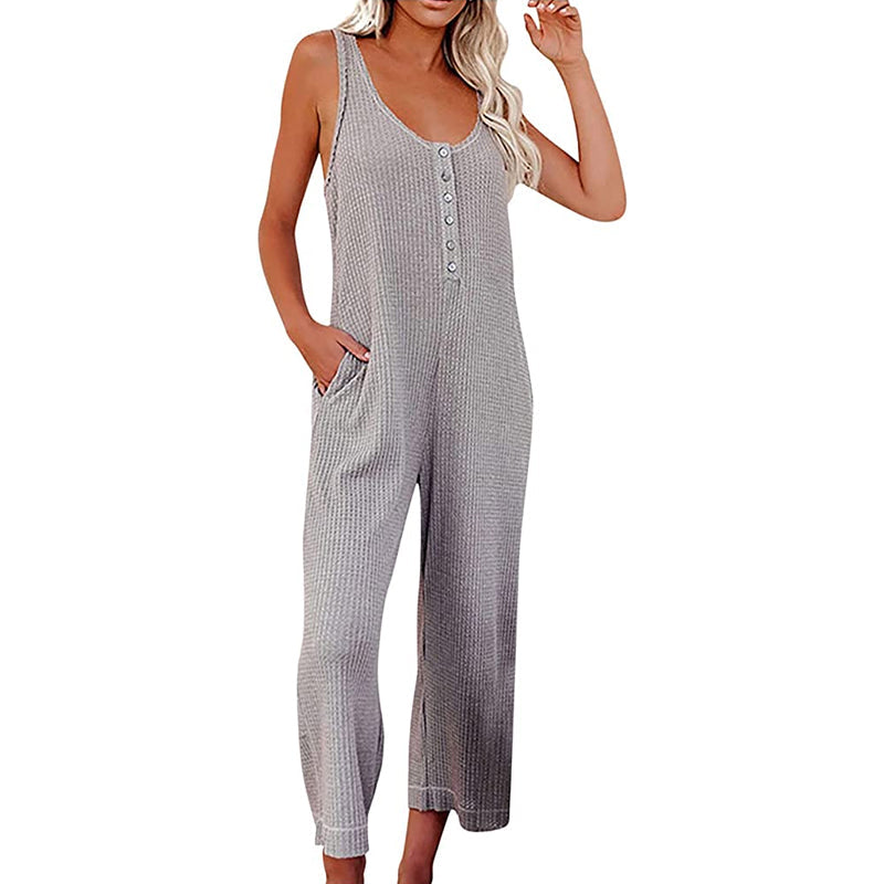 "Damer jumpsuit byxor med rak passform, hög kvalitet bomull, mellanhög midja, praktiska fickor, all-season komfort."