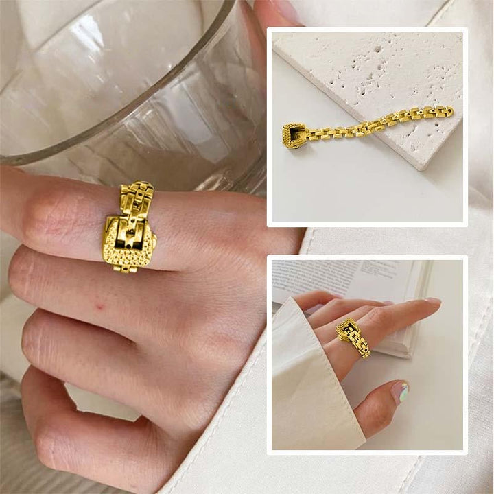 "Damer justerbar gyllene kedjering med gnistrande strass, elegant länkdesign, perfekt för fingertoppsmode."