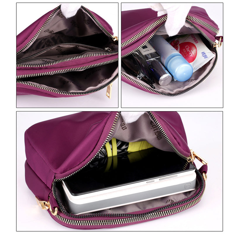 "Damer nylon crossbody kurirväska, vattenavvisande, justerbar axelrem, elegant design i flera färger, slitstark."