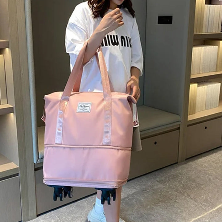 "Damer resväska i Oxford-tyg med stor kapacitet, elegant design och fyrhjulsdesign för enkel rörlighet."