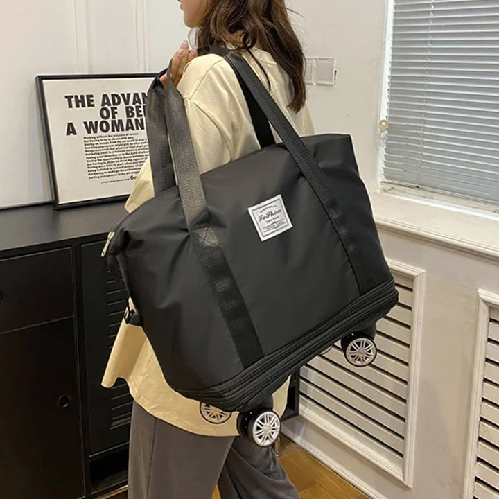 "Damer resväska i Oxford-tyg med stor kapacitet, elegant design och fyrhjulsdesign för enkel rörlighet."