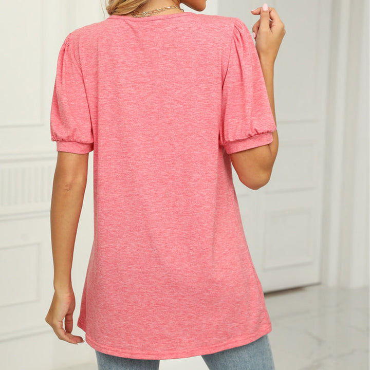 "Damer T-shirt med fyrkantig hals, puffärmar, elegant look, bomullsblandning. Perfekt för vår, sommar och höst."