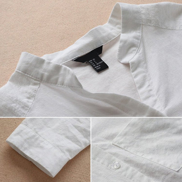 "Damer V-ringad lös blus i blått, enkelfärgad, med långa ärmar; vår- och höstmode, stilren och bekväm design."
