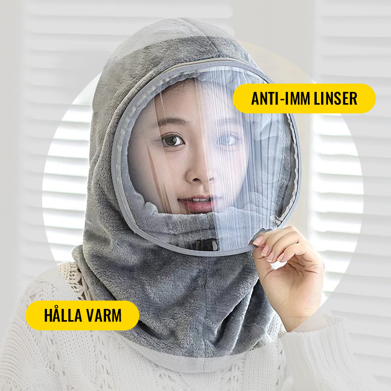 "Damer vinter cykling maskhatt, anti-dimma flanell i grå, skyddar mot kyla och dimma med elegant stil."