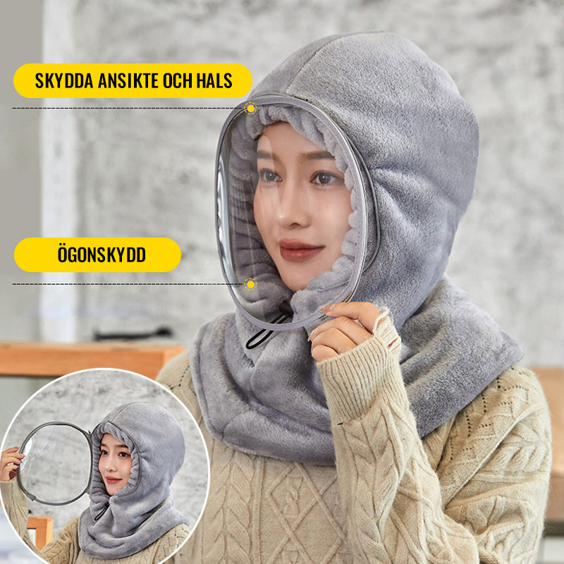 "Damer vinter cykling maskhatt, anti-dimma flanell i grå, skyddar mot kyla och dimma med elegant stil."