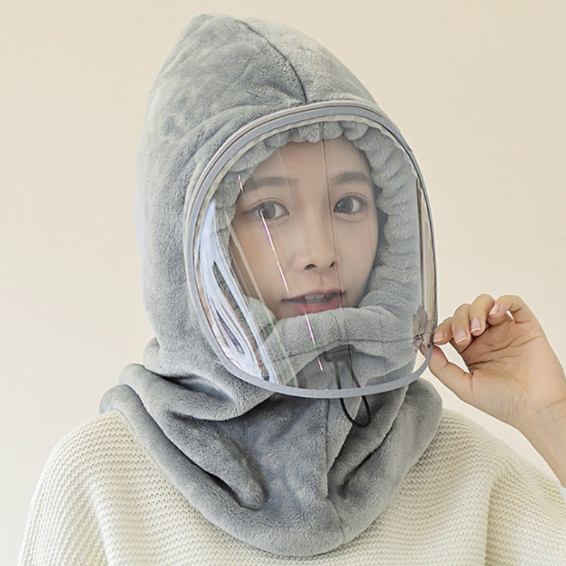 "Damer vinter cykling maskhatt, anti-dimma flanell i grå, skyddar mot kyla och dimma med elegant stil."