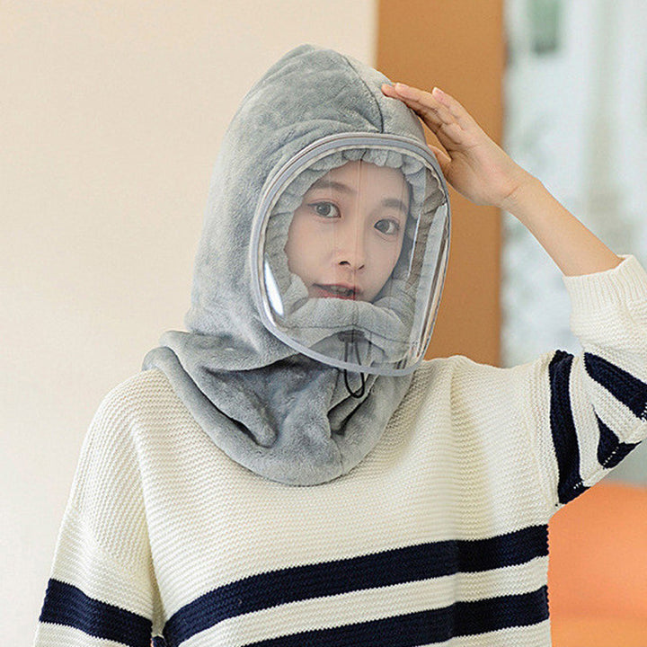 "Damer vinter cykling maskhatt, anti-dimma flanell i grå, skyddar mot kyla och dimma med elegant stil."