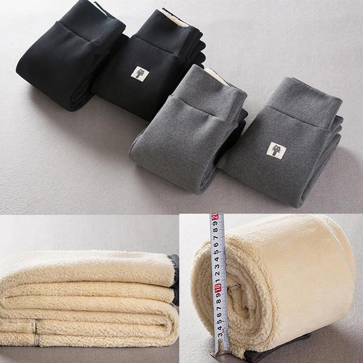 "Damer vinter varma tjocka kashmirleggings, fleece-fodrad design, ankel-längd, svart och grå för stil och värme."