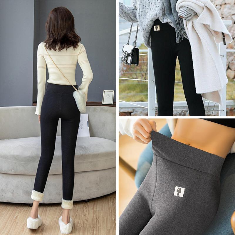 "Damer vinter varma tjocka kashmirleggings, fleece-fodrad design, ankel-längd, svart och grå för stil och värme."