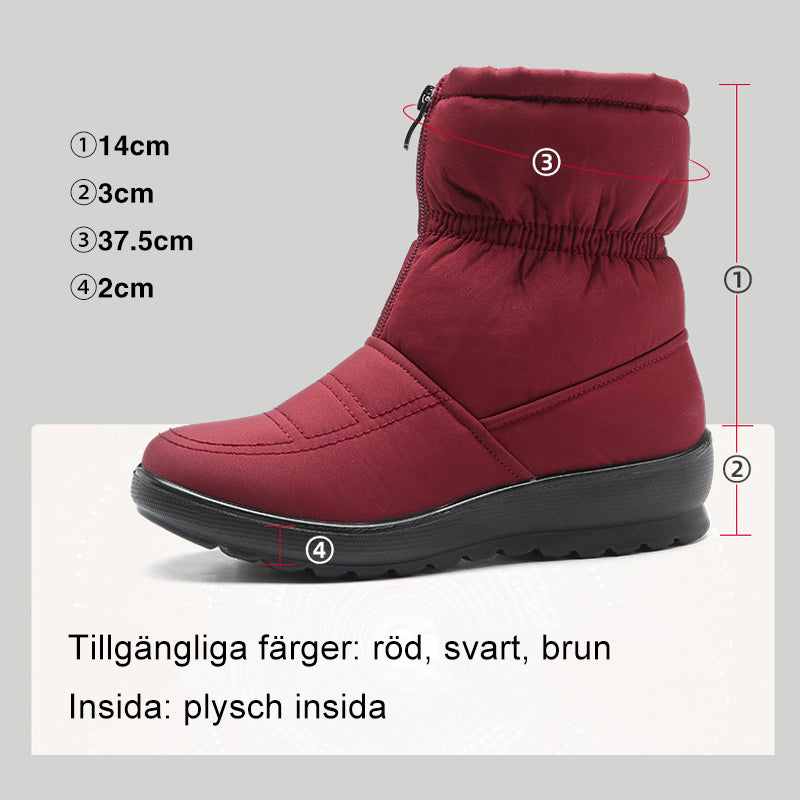 "Damer vinterstövlar med pälsfoder, ankelhöga, snötåliga, i olika färger, stilfulla och varma för kalla vinterdagar."