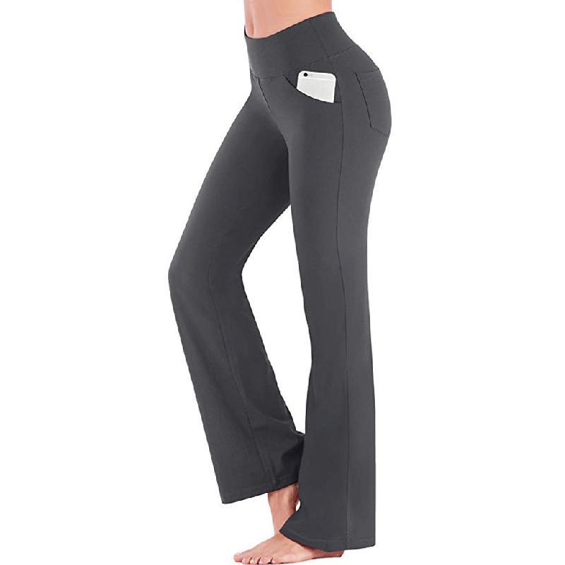 "Damer yogabyxor med hög midja och utsvängda ben i mjukt nylonmaterial, elegant design med fyra fickor och smickrande passfor