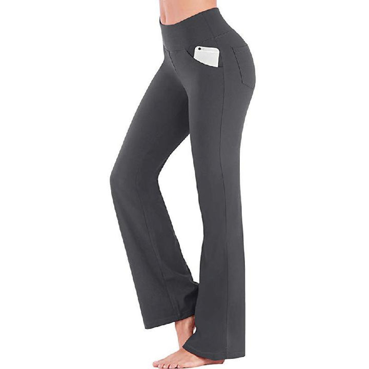 "Damer yogabyxor med hög midja och utsvängda ben i mjukt nylonmaterial, elegant design med fyra fickor och smickrande passfor
