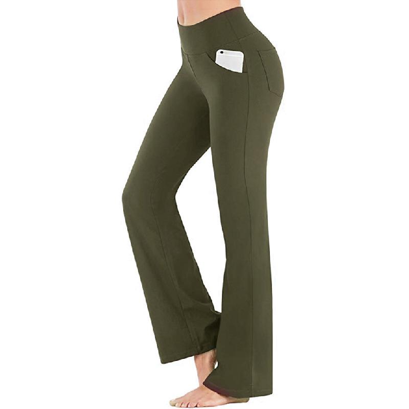 "Damer yogabyxor med hög midja och utsvängda ben i mjukt nylonmaterial, elegant design med fyra fickor och smickrande passfor