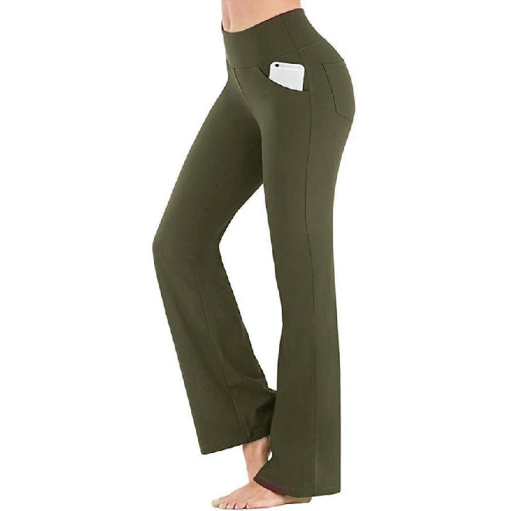 "Damer yogabyxor med hög midja och utsvängda ben i mjukt nylonmaterial, elegant design med fyra fickor och smickrande passfor