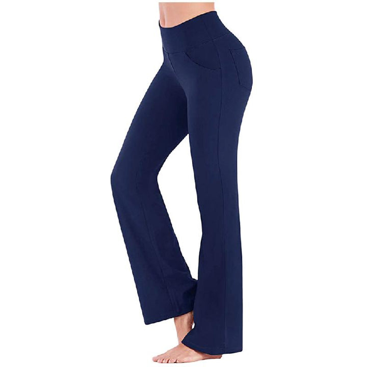 "Damer yogabyxor med hög midja och utsvängda ben i mjukt nylonmaterial, elegant design med fyra fickor och smickrande passfor