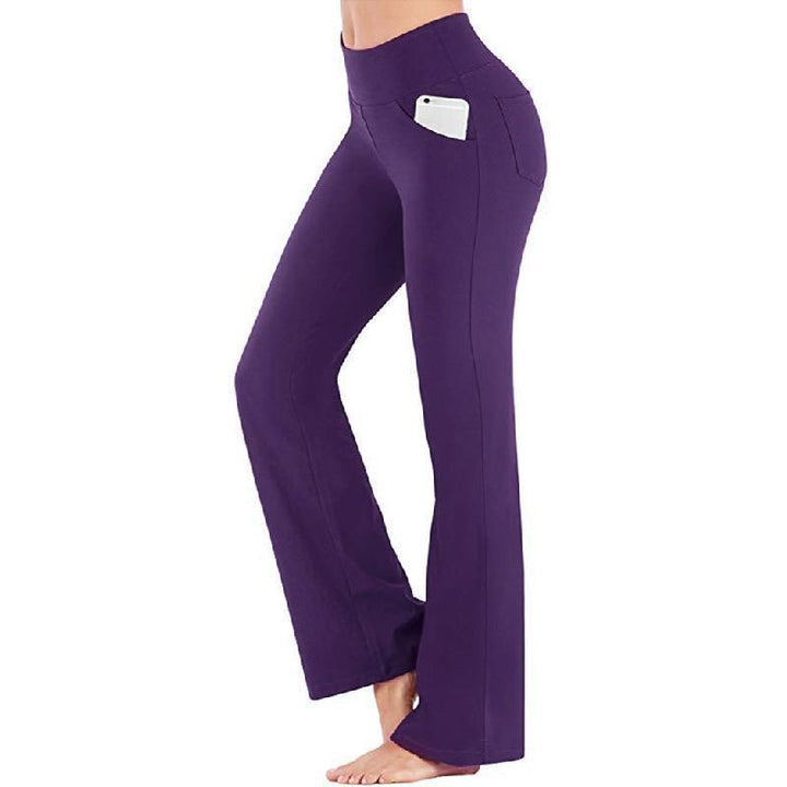 "Damer yogabyxor med hög midja och utsvängda ben i mjukt nylonmaterial, elegant design med fyra fickor och smickrande passfor
