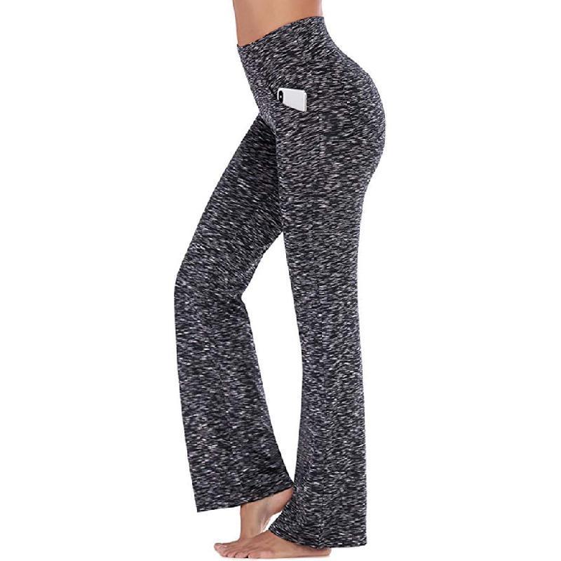 "Damer yogabyxor med hög midja och utsvängda ben i mjukt nylonmaterial, elegant design med fyra fickor och smickrande passfor
