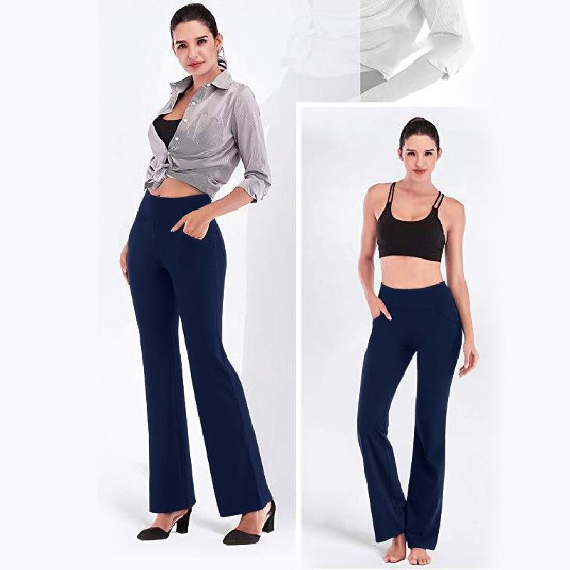 "Damer yogabyxor med hög midja och utsvängda ben i mjukt nylonmaterial, elegant design med fyra fickor och smickrande passfor