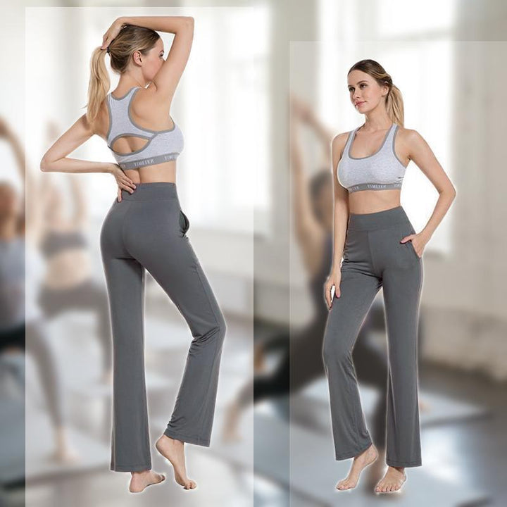 "Damer yogabyxor med hög midja och utsvängda ben i mjukt nylonmaterial, elegant design med fyra fickor och smickrande passfor