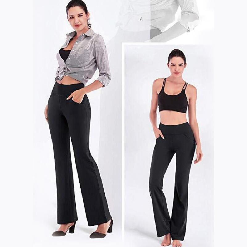 "Damer yogabyxor med hög midja och utsvängda ben i mjukt nylonmaterial, elegant design med fyra fickor och smickrande passfor