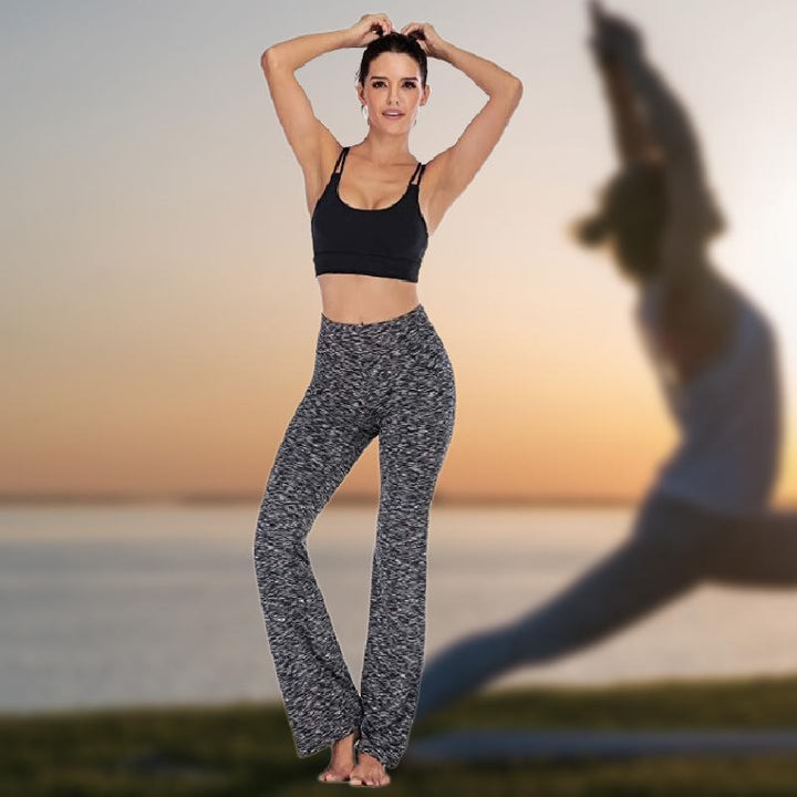 "Damer yogabyxor med hög midja och utsvängda ben i mjukt nylonmaterial, elegant design med fyra fickor och smickrande passfor