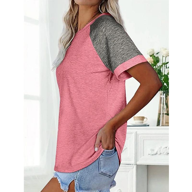 "Damhalsad T-shirt i kontrastfärg med rund hals och färgblockdesign, perfekt för lager på lager med jeans eller kjol."