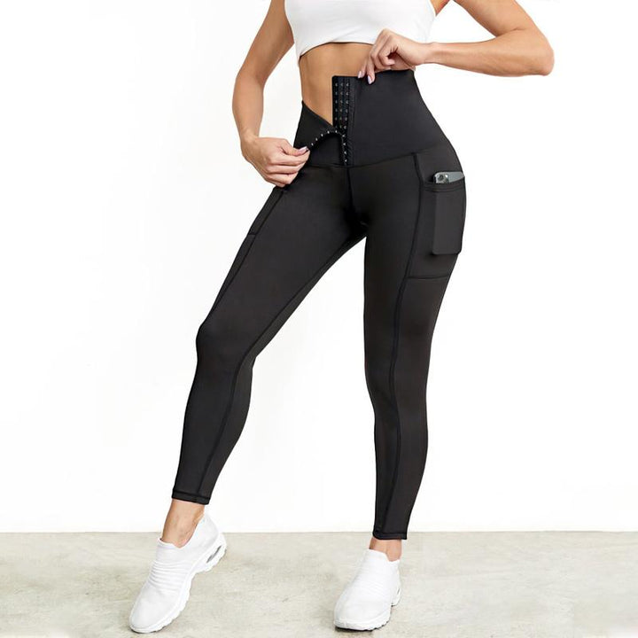 "Damhög midja leggings, elastisk passform, svart, formande, sidfickor, för träning och vardag. Perfekt för komfort."
