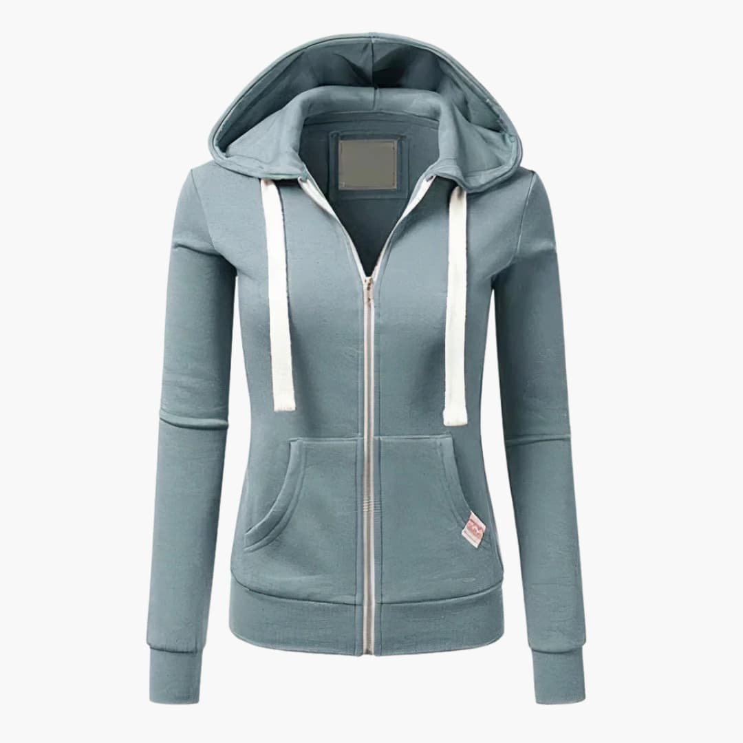 Damhoodie med dragkedja och huva, lös passform för optimal komfort. Perfekt fritidsplagg.