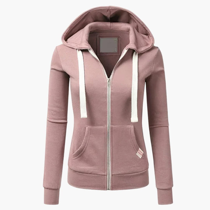 Lös passform damhoodie med dragkedja & huva. Perfekt för vardagsbruk & bekväma fritidskläder.